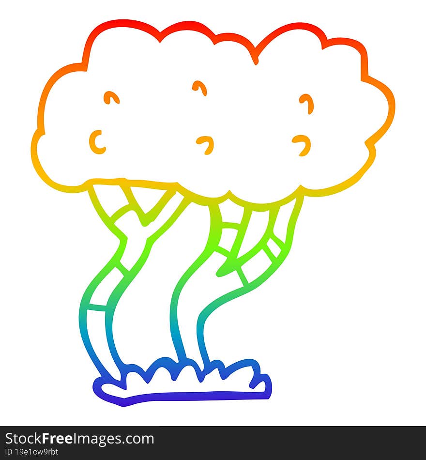 rainbow gradient line drawing of a cartoon tree