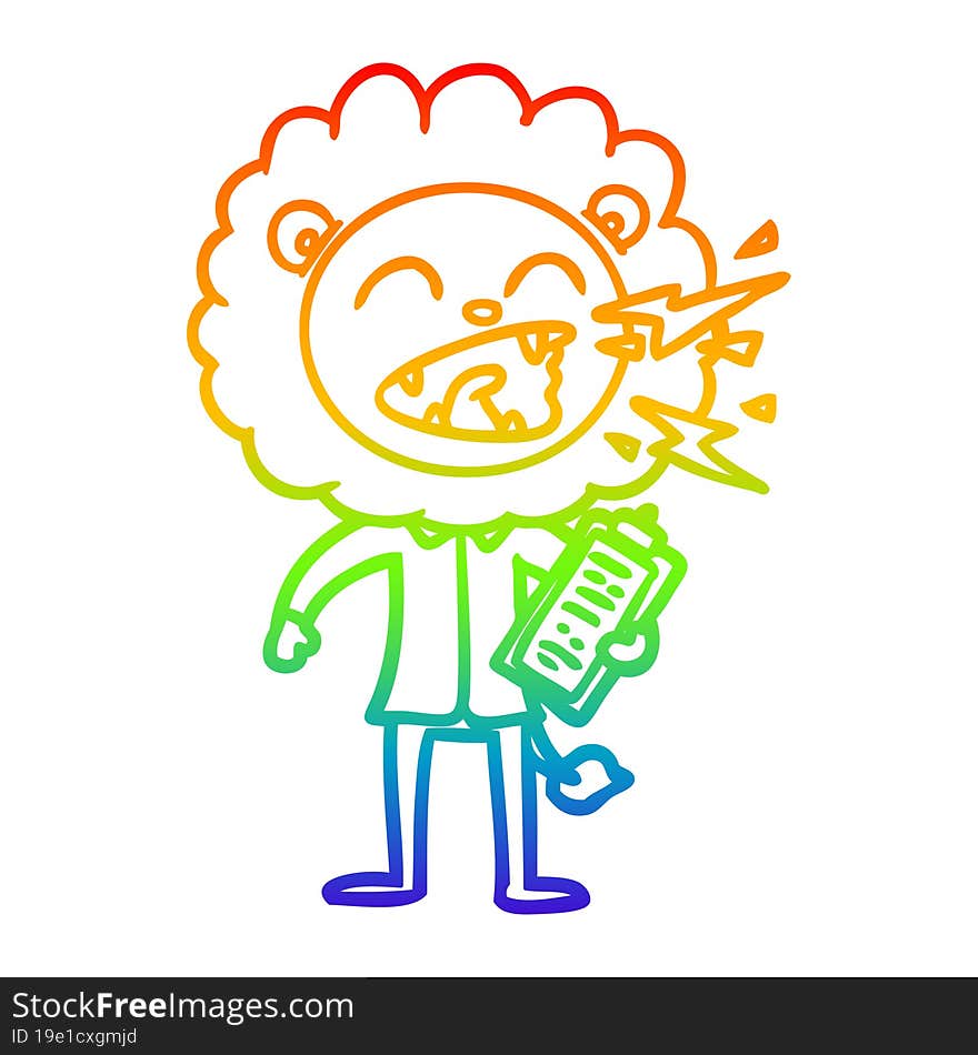 rainbow gradient line drawing cartoon roaring lion doctor