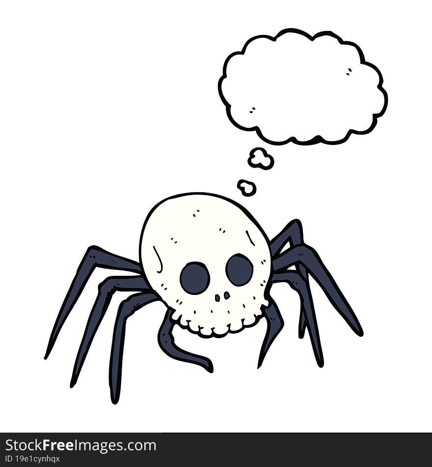 cartoon spooky halloween skull spider with thought bubble