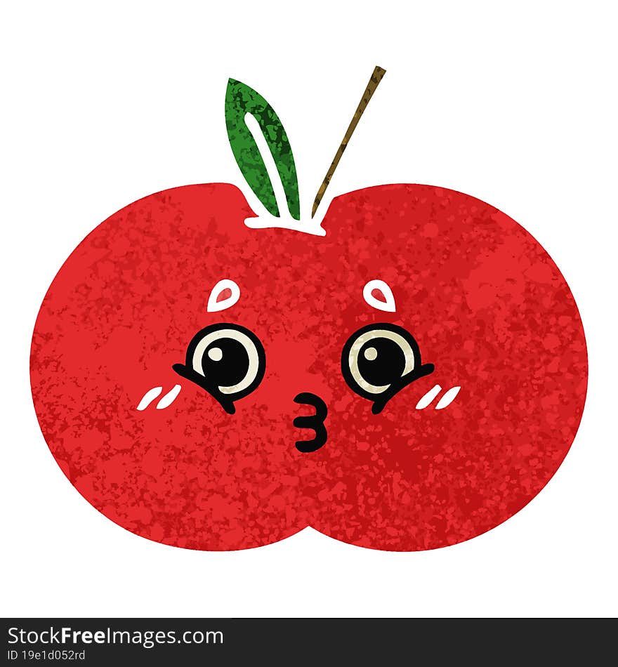 retro illustration style cartoon red apple