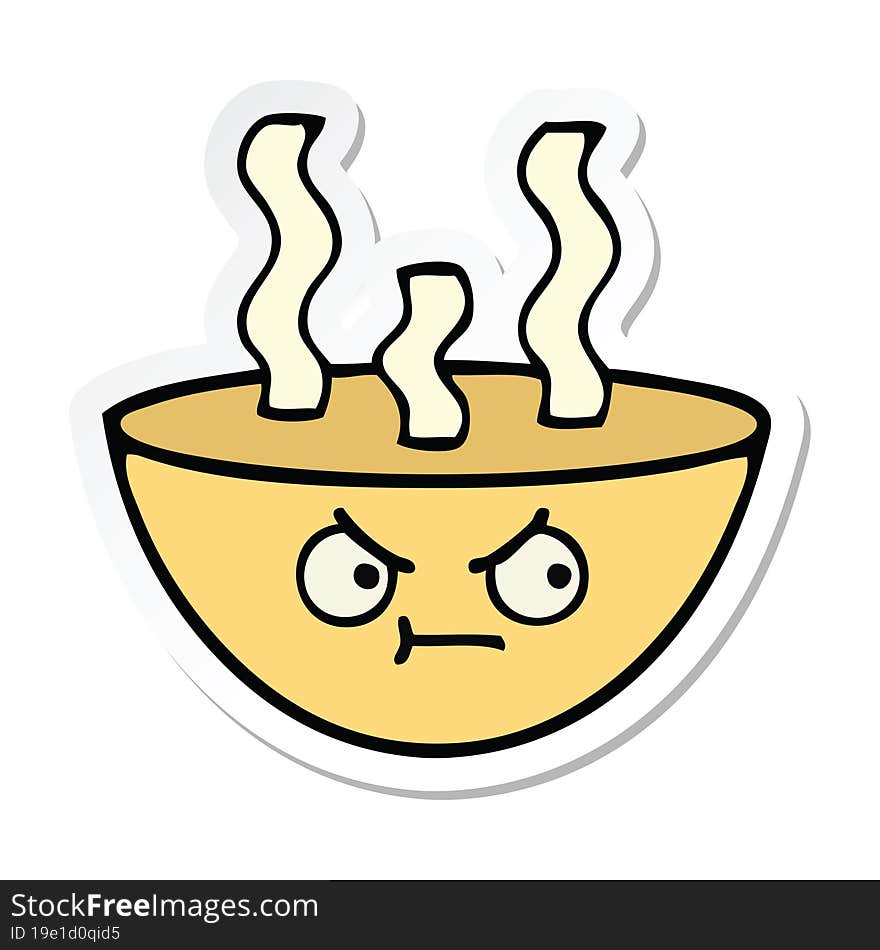 Sticker Of A Cute Cartoon Bowl Of Hot Soup