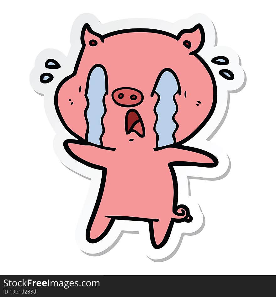 Sticker Of A Crying Pig Cartoon