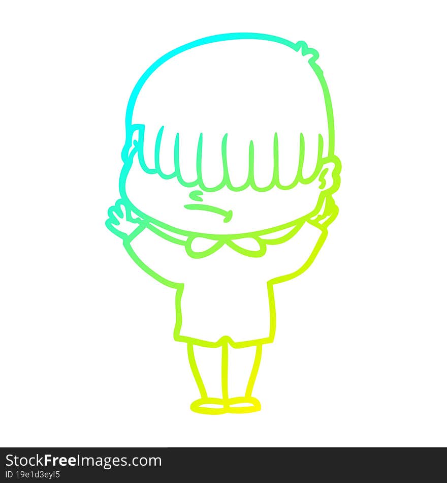 cold gradient line drawing cartoon boy with untidy hair