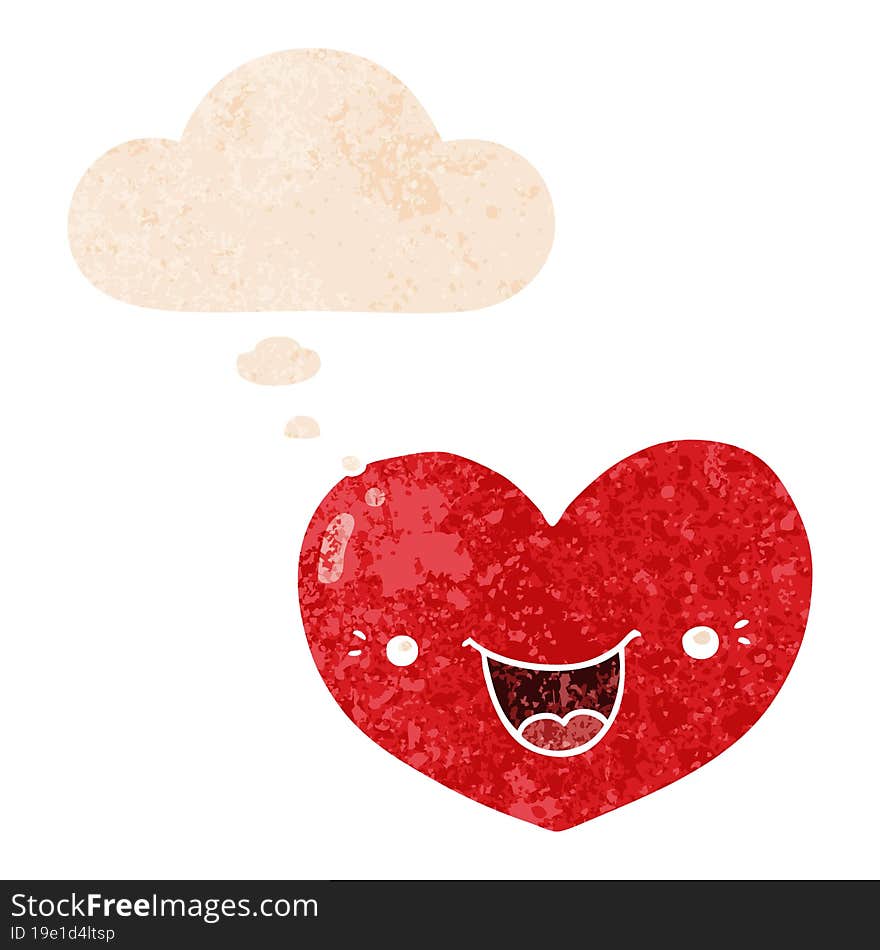 Cartoon Love Heart Character And Thought Bubble In Retro Textured Style