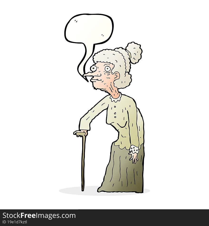 cartoon old woman with speech bubble