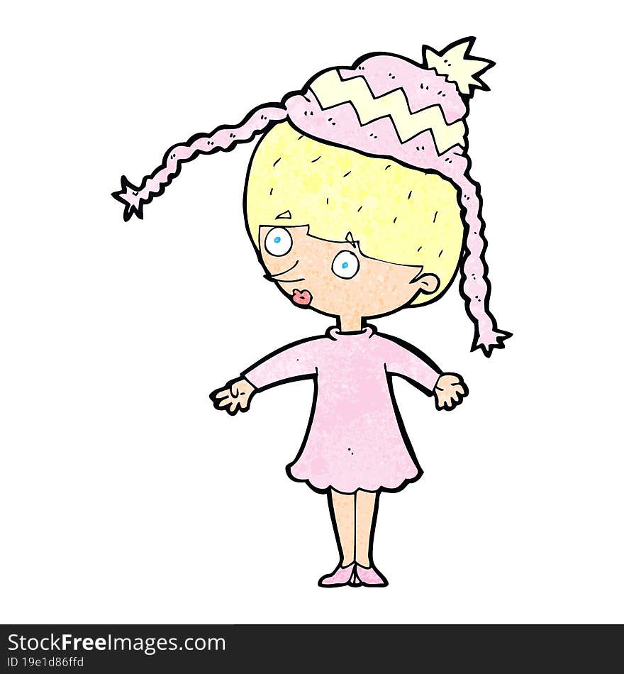 cartoon woman wearing winter hat