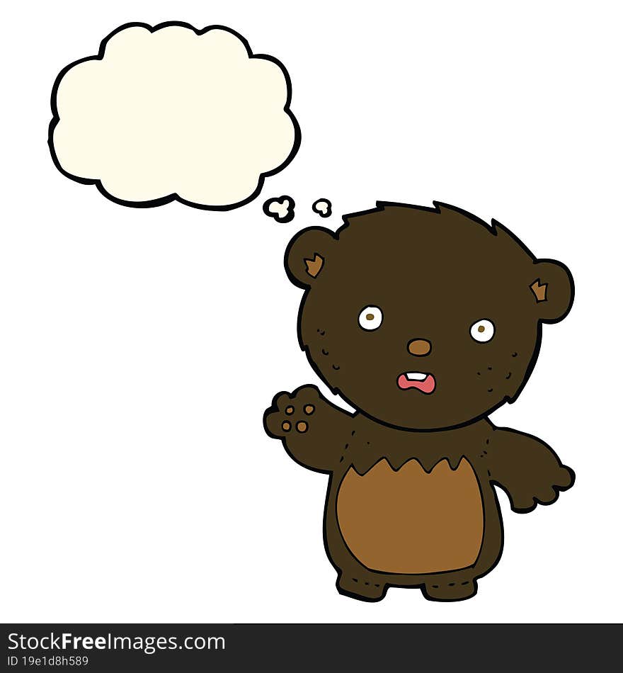 cartoon worried black bear with thought bubble