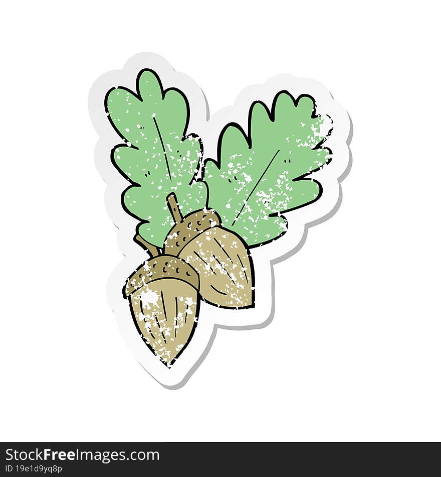 Retro Distressed Sticker Of A Cartoon Acorns