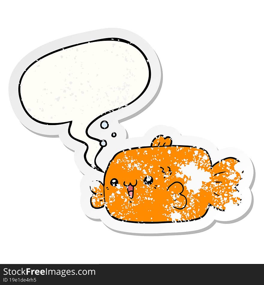 Cartoon Fish And Speech Bubble Distressed Sticker