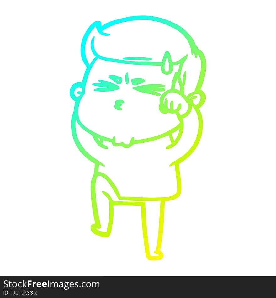 cold gradient line drawing cartoon man sweating