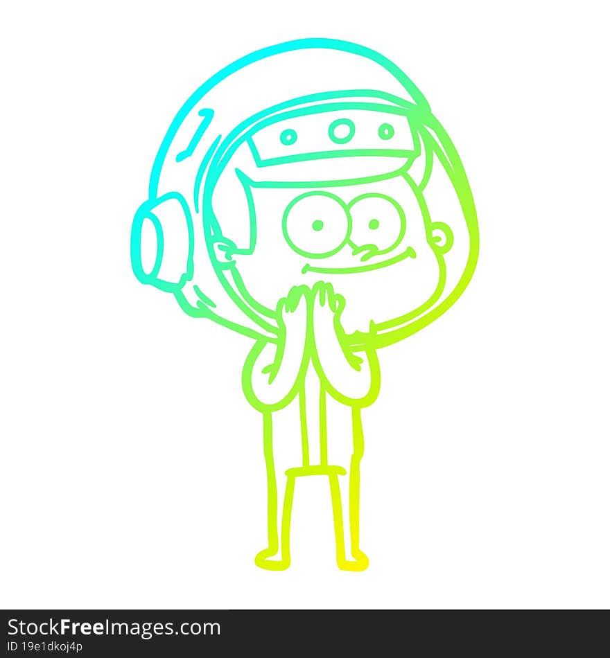 cold gradient line drawing of a happy astronaut cartoon