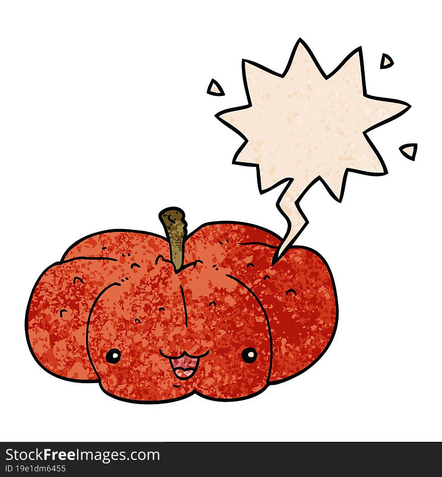 Cartoon Pumpkin And Speech Bubble In Retro Texture Style