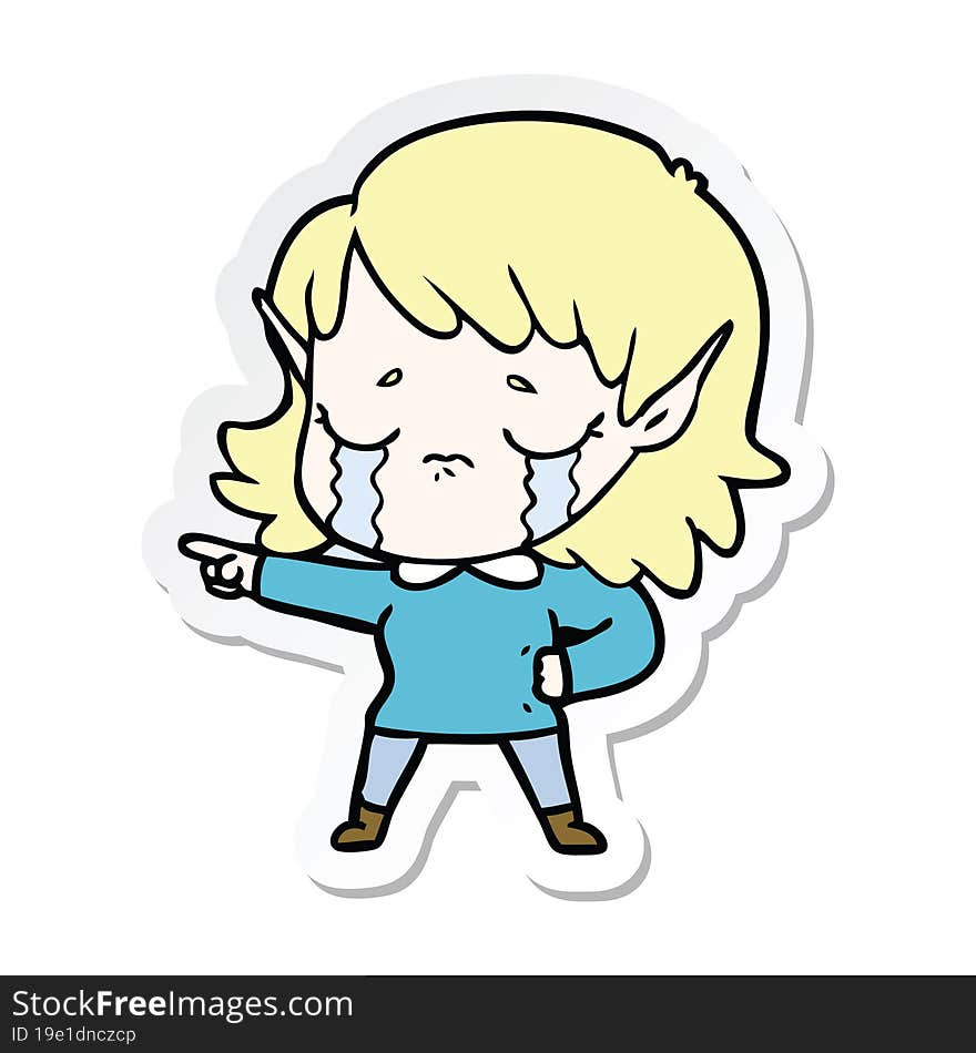 sticker of a cartoon crying elf girl