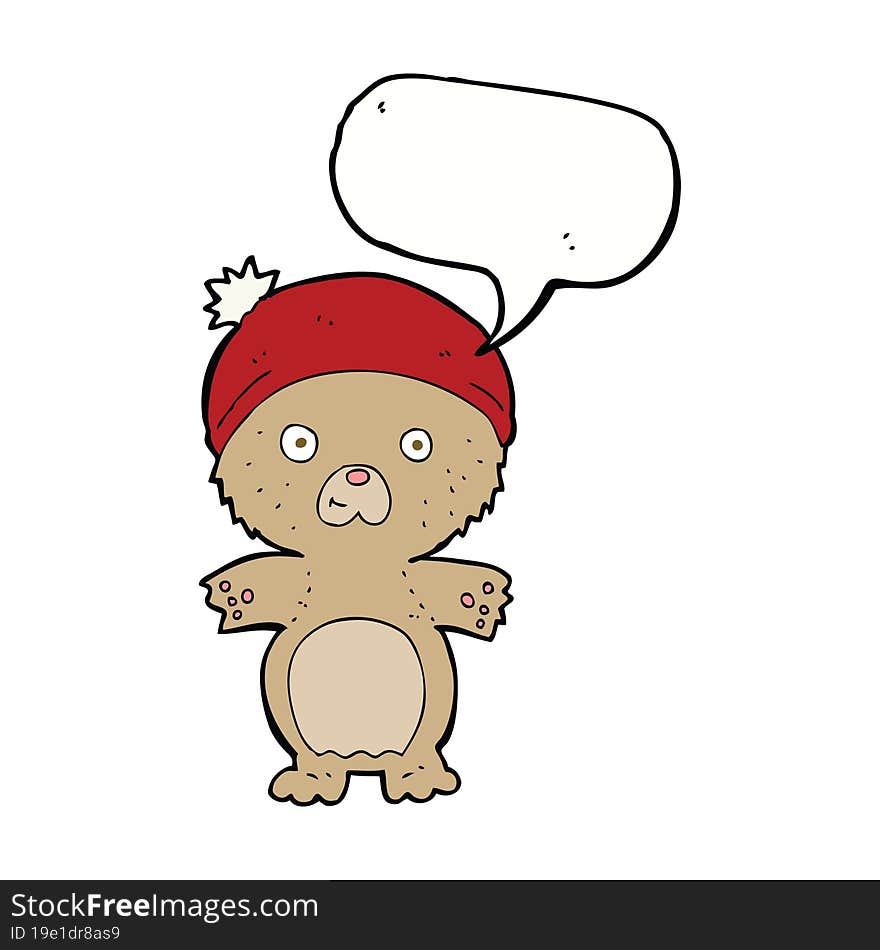 cartoon cute teddy bear in hat with speech bubble