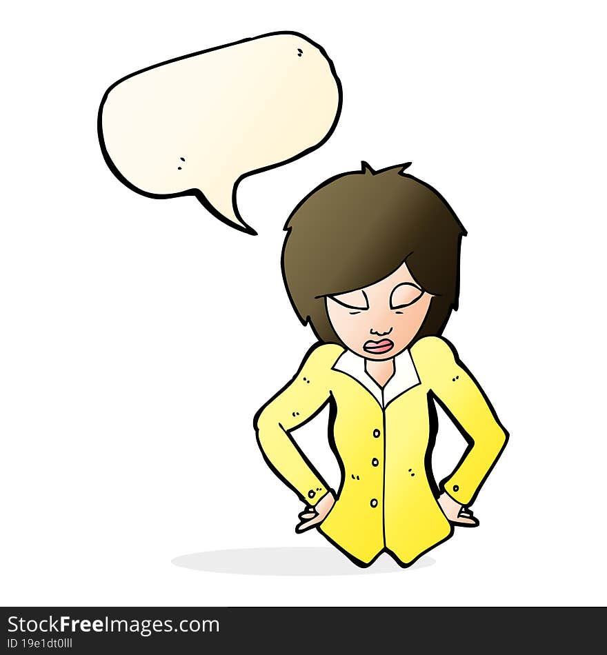 cartoon woman with hands on hips with speech bubble