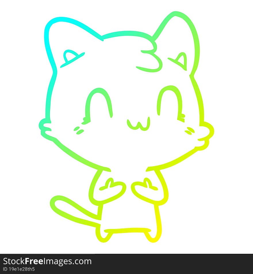 cold gradient line drawing of a cartoon happy cat