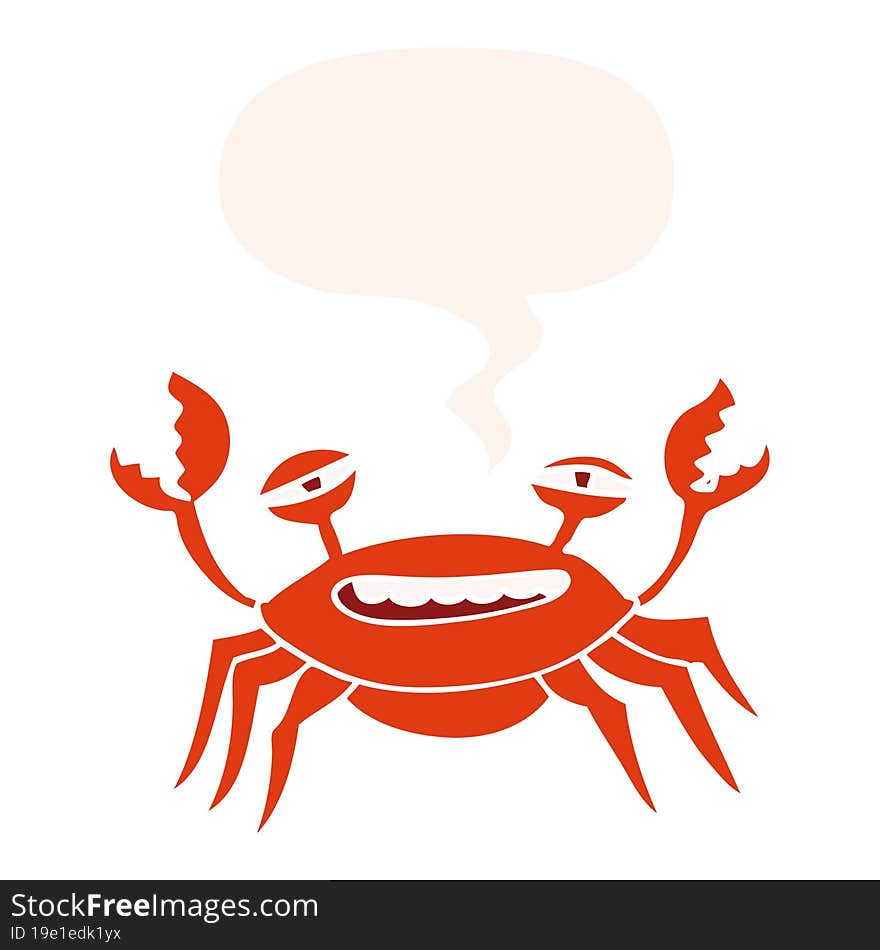 cartoon crab and speech bubble in retro style