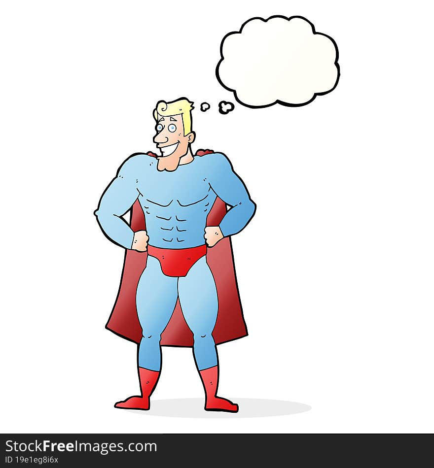 Cartoon Superhero With Thought Bubble