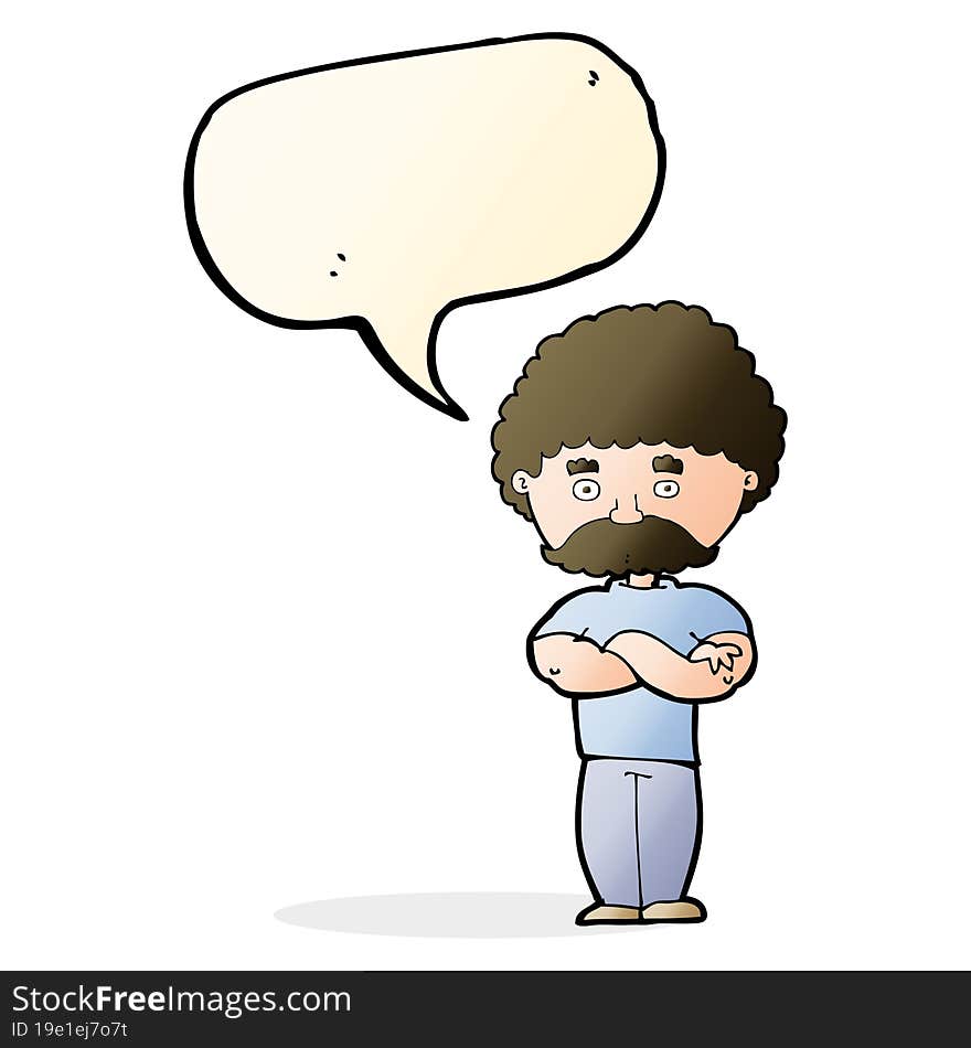 cartoon dad with folded arms with speech bubble