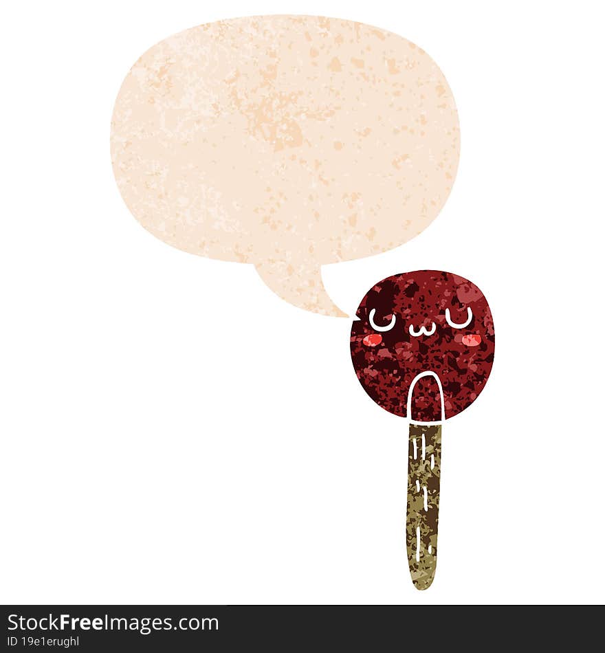 cartoon lollipop and speech bubble in retro textured style