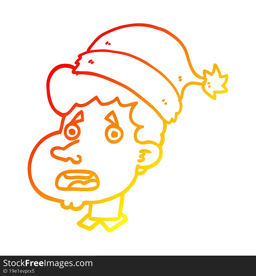 warm gradient line drawing cartoon man wearing christmas hat