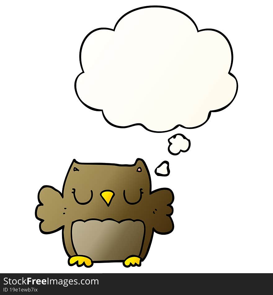 Cute Cartoon Owl And Thought Bubble In Smooth Gradient Style