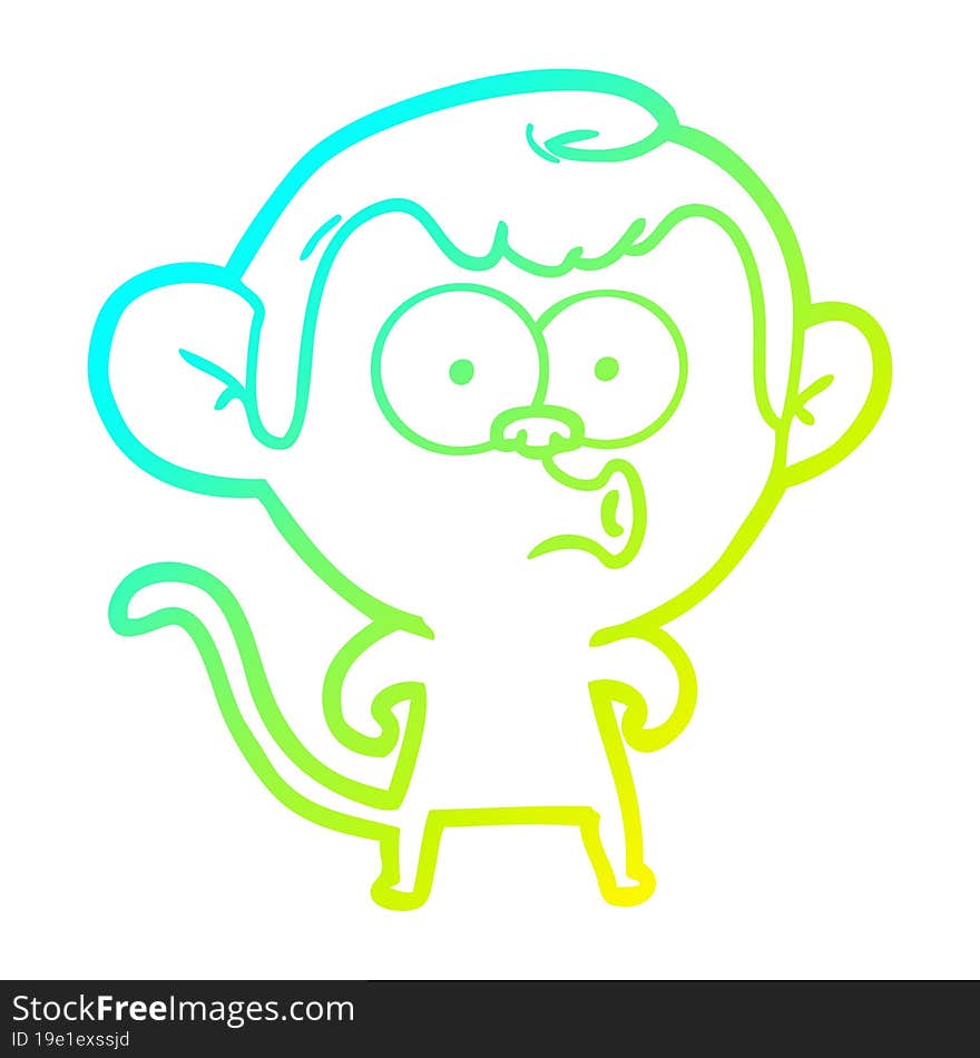 Cold Gradient Line Drawing Cartoon Hooting Monkey