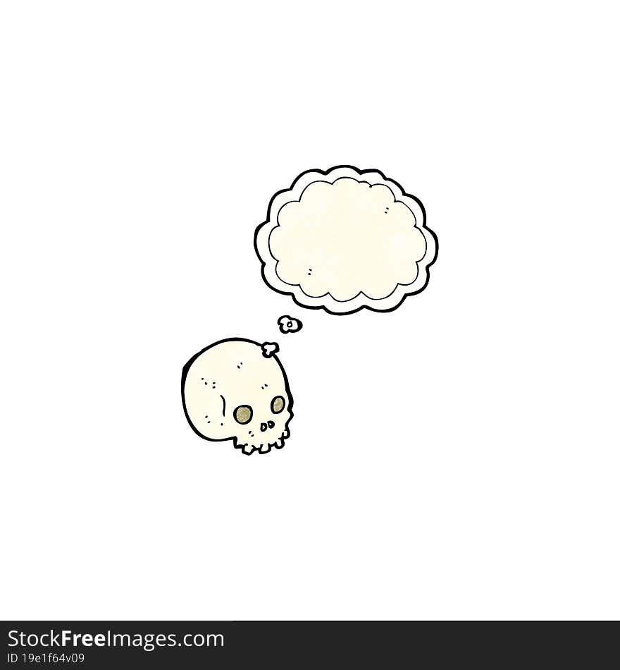 cartoon spooky skull with thought bubble