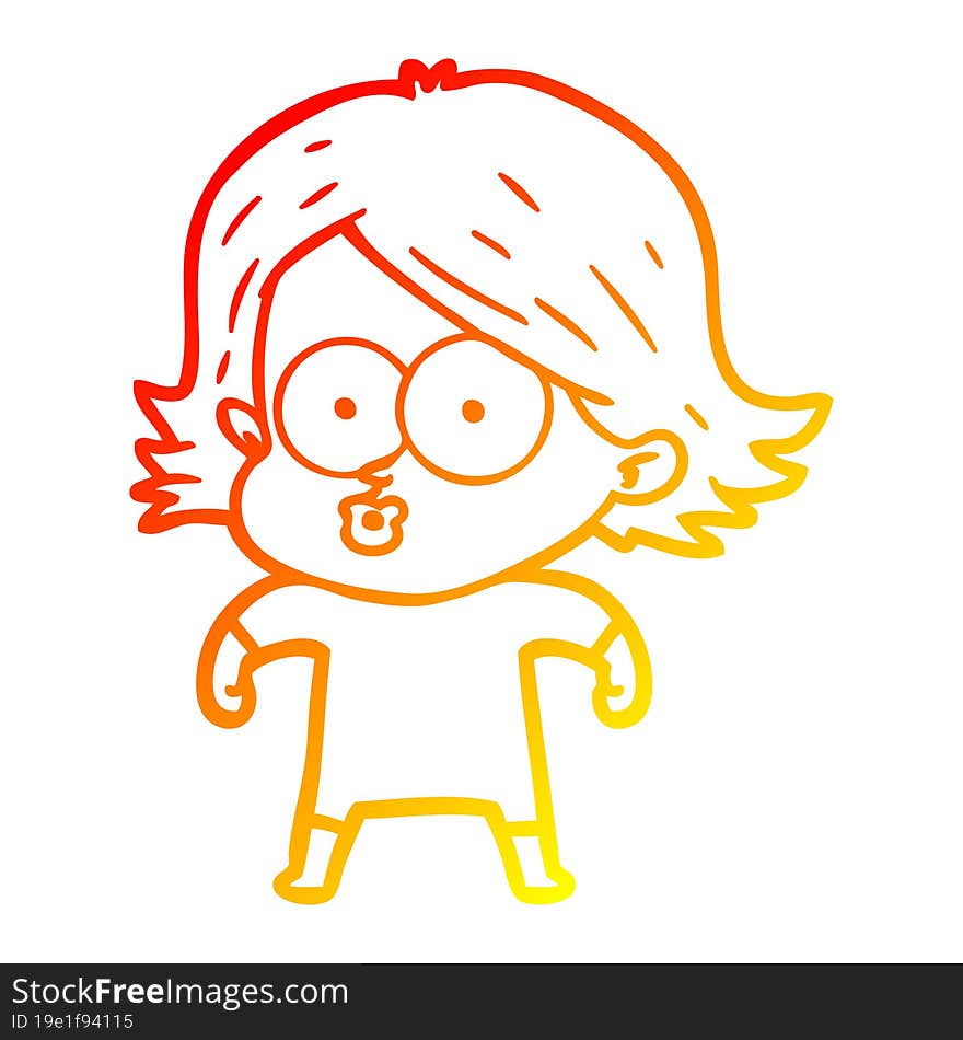 warm gradient line drawing cartoon girl pouting