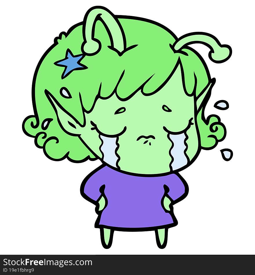 cartoon crying alien girl. cartoon crying alien girl