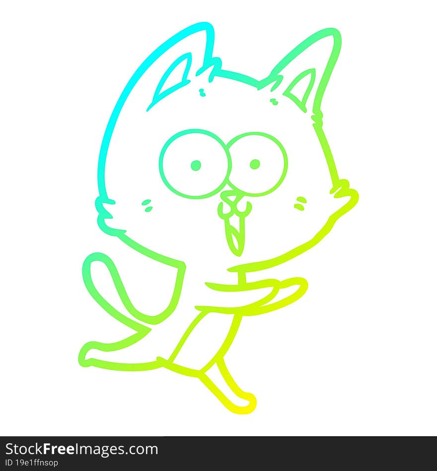 cold gradient line drawing of a funny cartoon cat