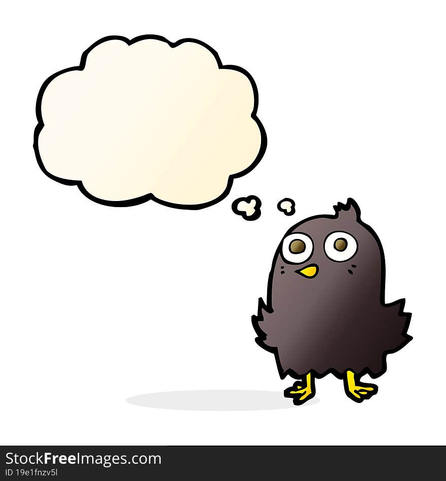 funny cartoon bird with thought bubble