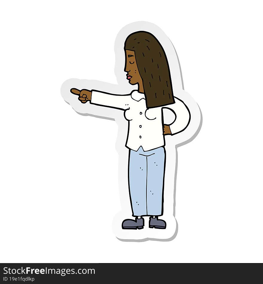 sticker of a cartoon woman pointing