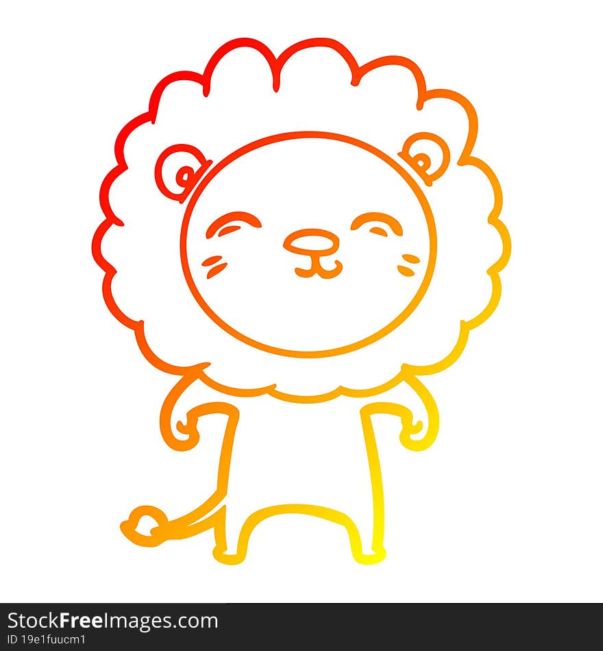 warm gradient line drawing of a cartoon lion