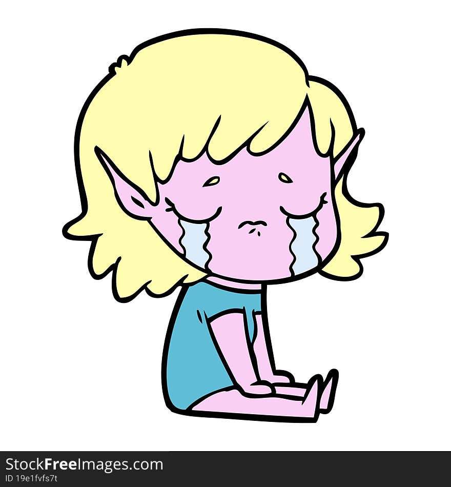 cartoon crying elf girl. cartoon crying elf girl