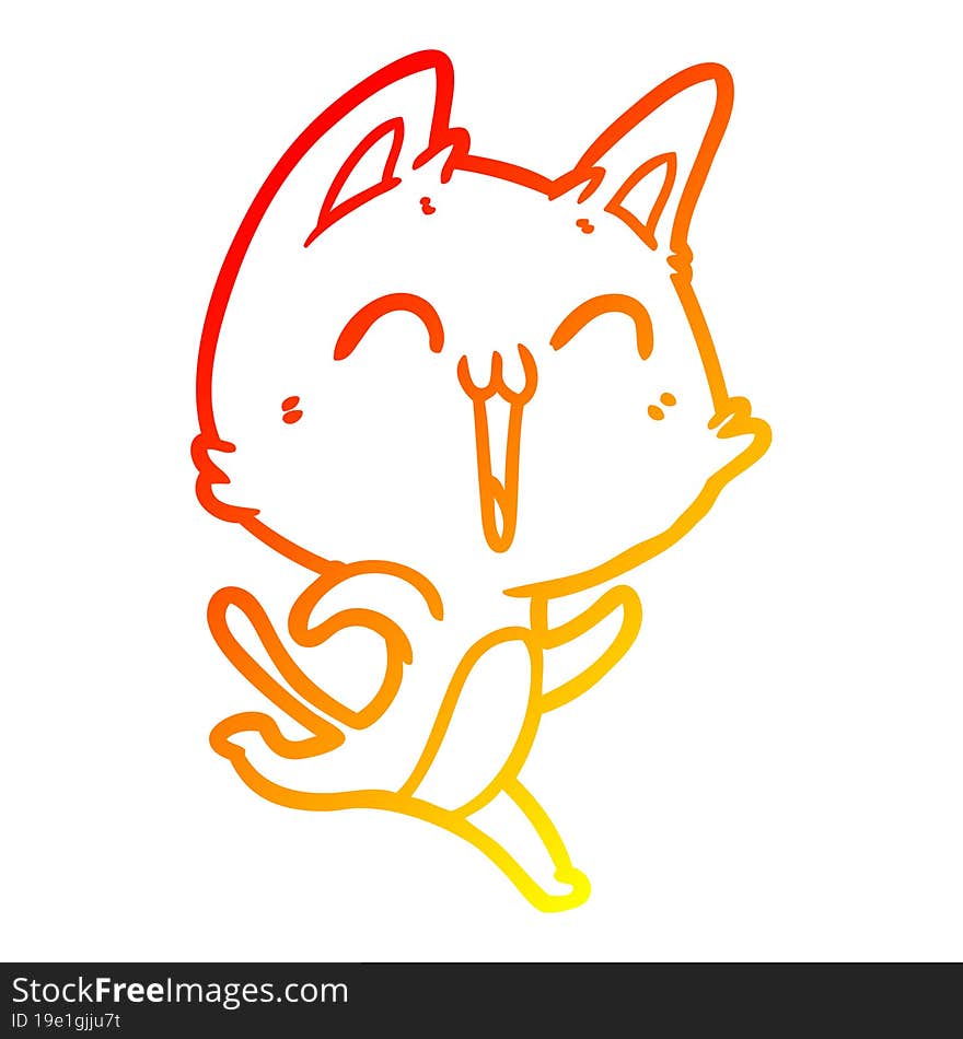 warm gradient line drawing of a happy cartoon cat