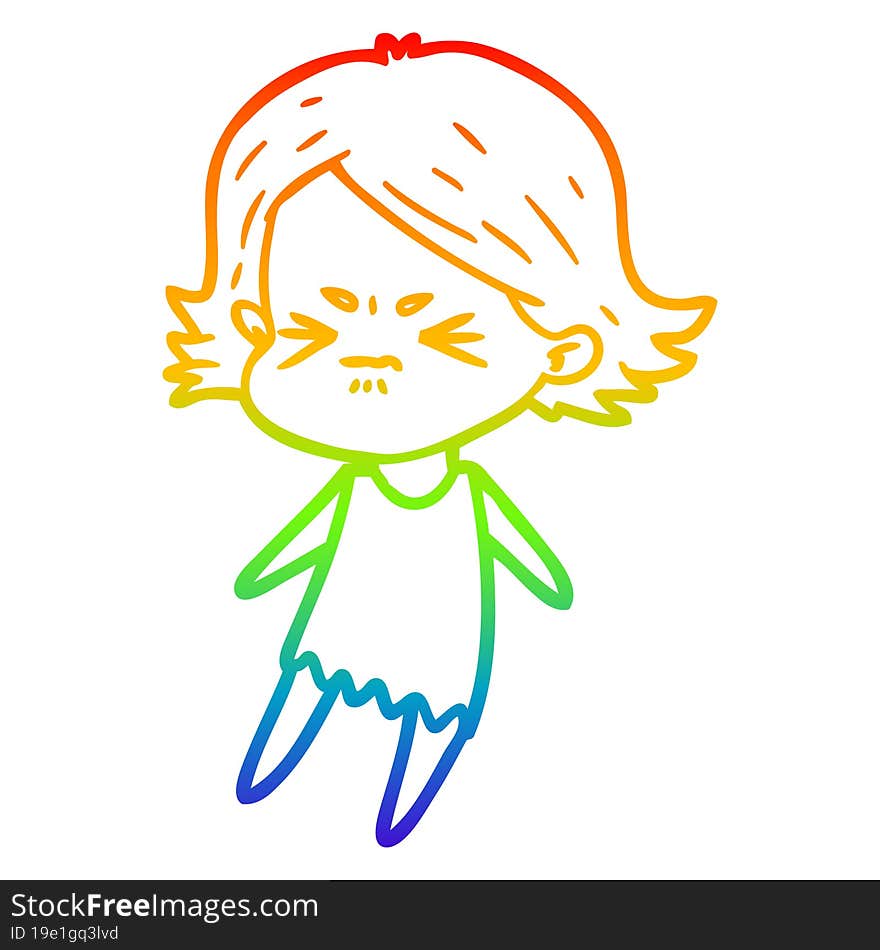 rainbow gradient line drawing of a cartoon angry woman