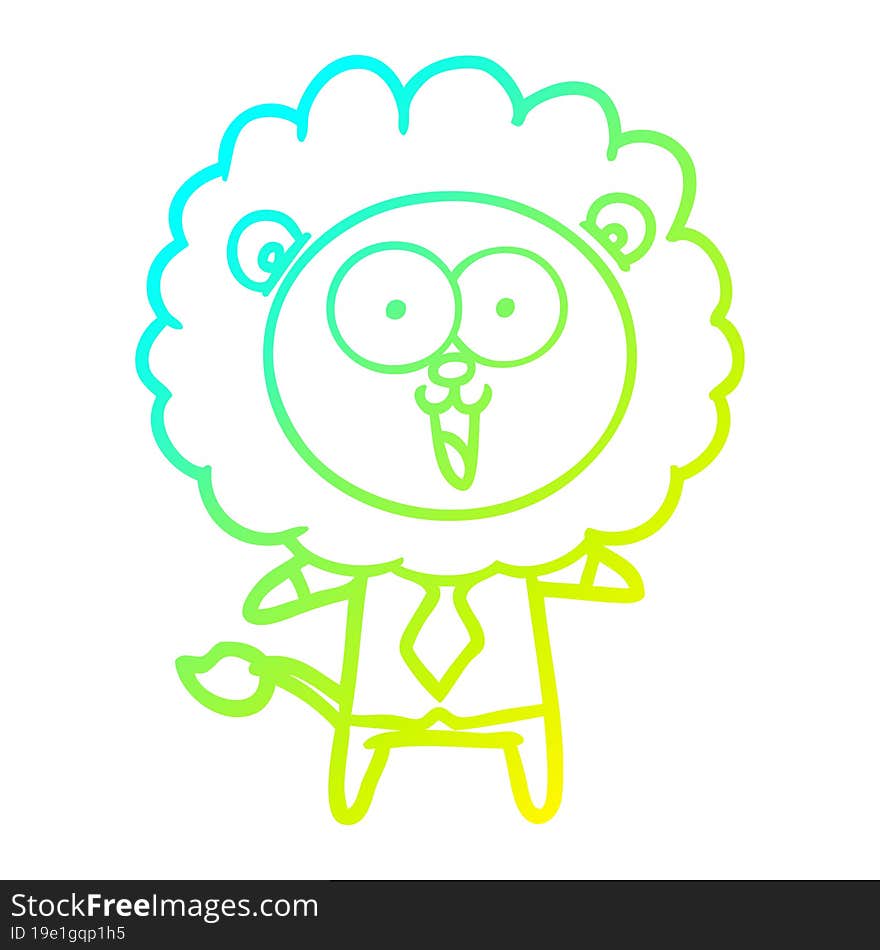 cold gradient line drawing of a happy cartoon lion