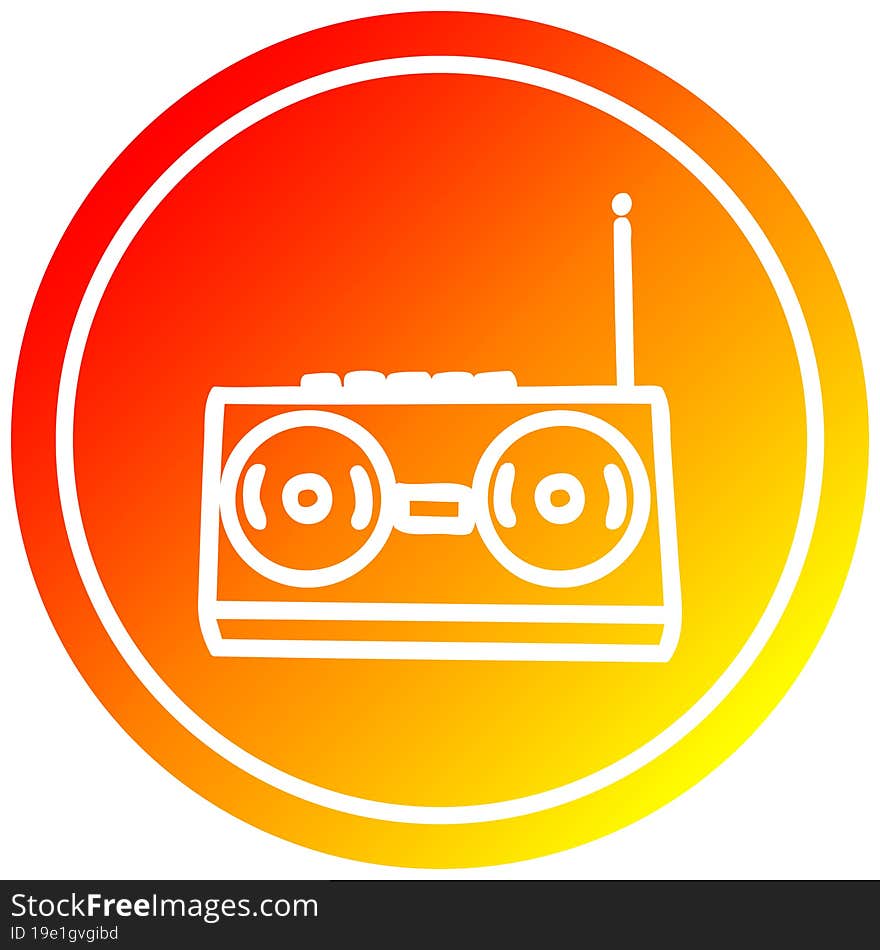 radio cassette player circular icon with warm gradient finish. radio cassette player circular icon with warm gradient finish