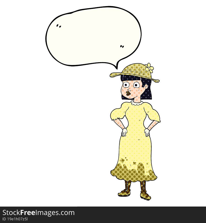 comic book speech bubble cartoon woman in muddy dress