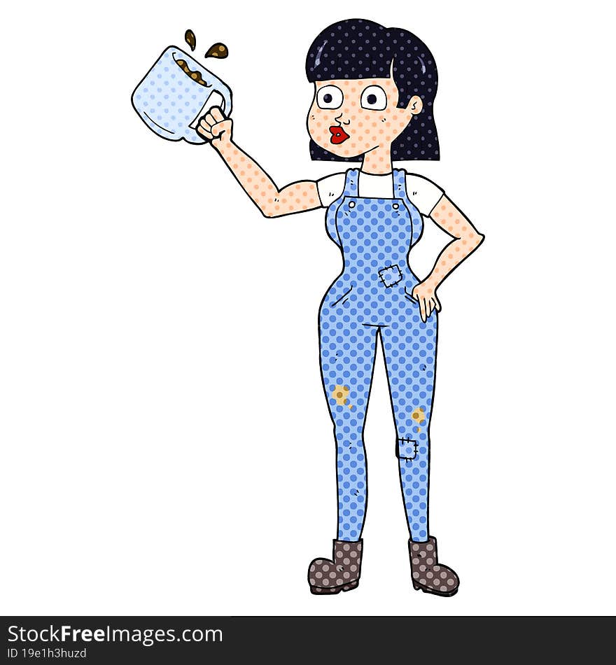 Cartoon Female Worker With Coffee Mug