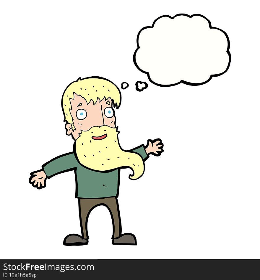 cartoon man with beard waving with thought bubble