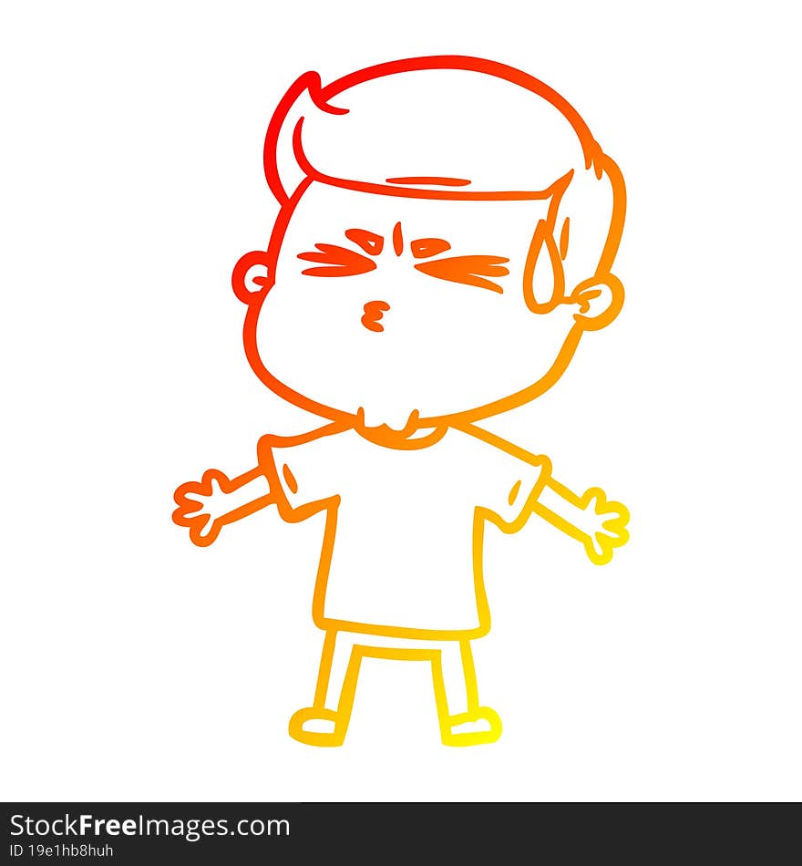 warm gradient line drawing cartoon man sweating