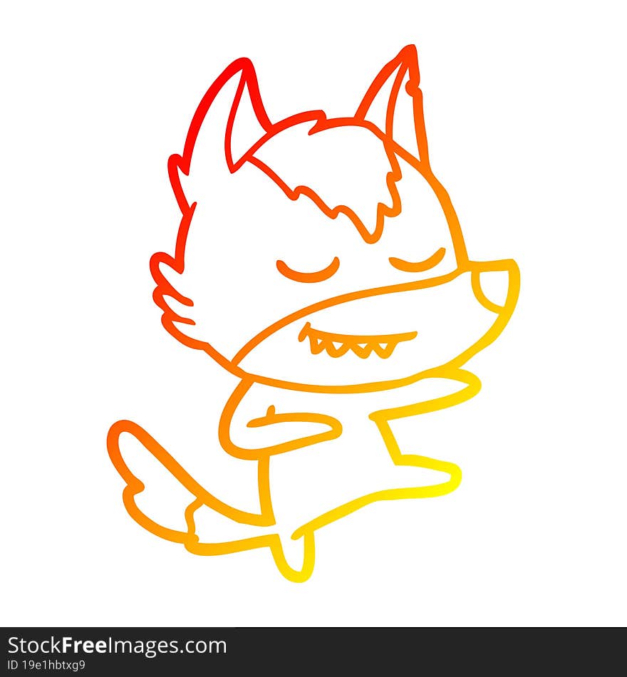 Warm Gradient Line Drawing Friendly Cartoon Wolf Dancer