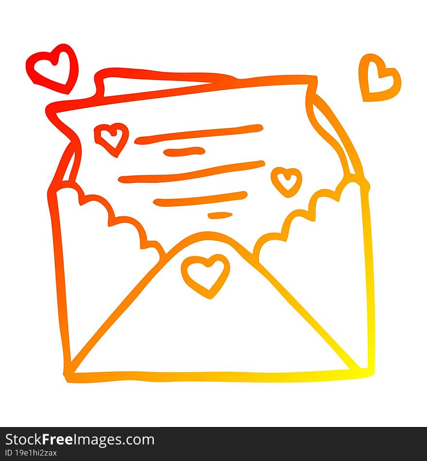 warm gradient line drawing of a cartoon love letter