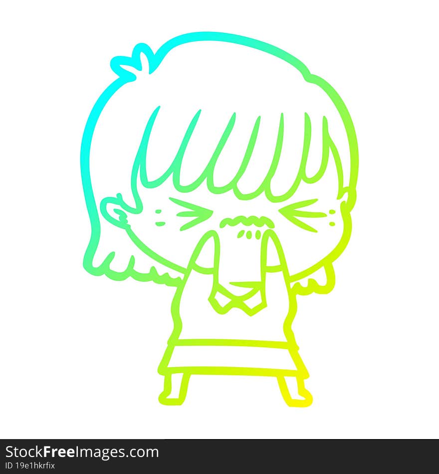 cold gradient line drawing annoyed cartoon girl