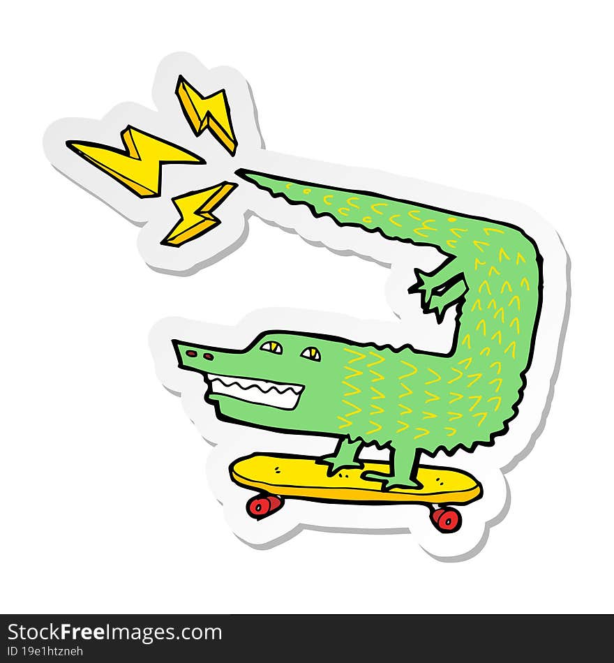 sticker of a amazing skateboarding alligator