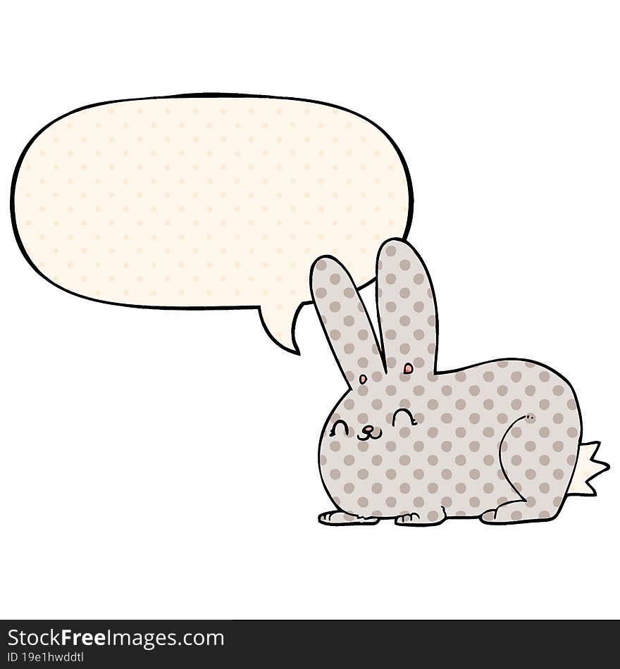 cartoon rabbit with speech bubble in comic book style