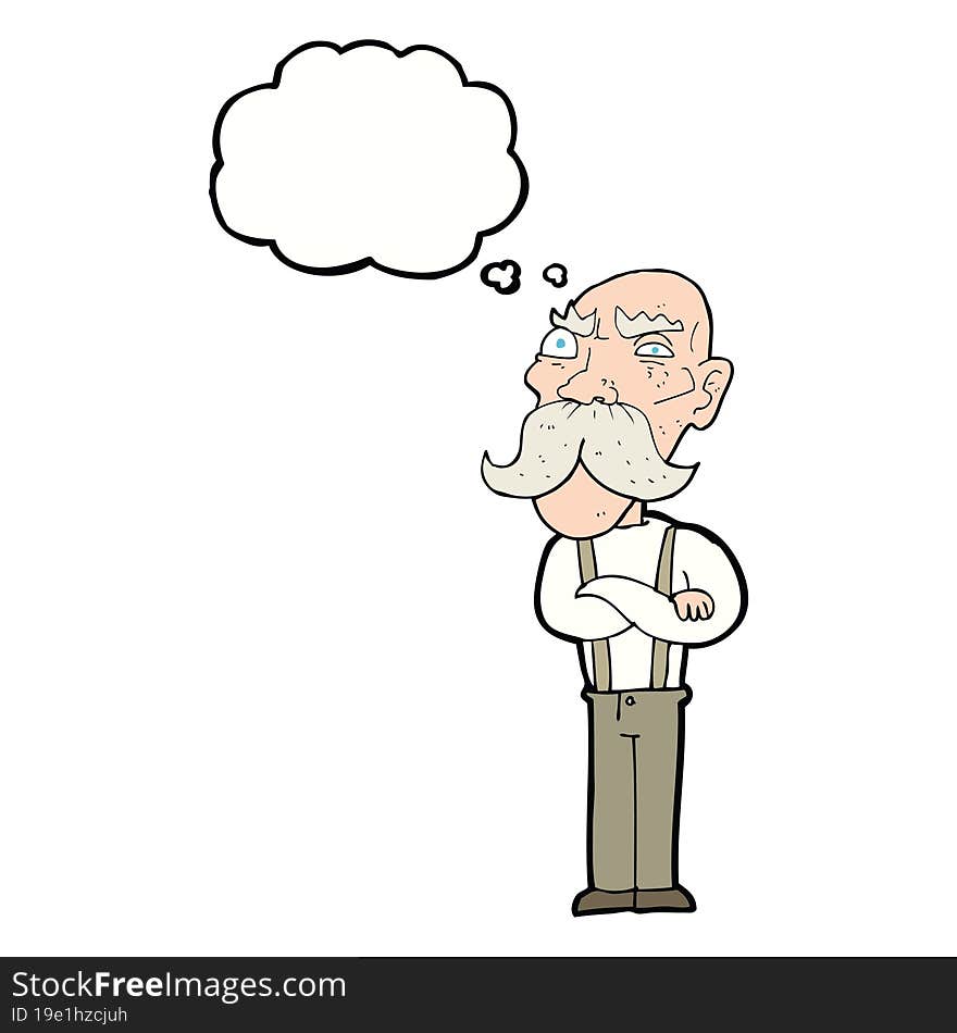 cartoon angry old man with thought bubble