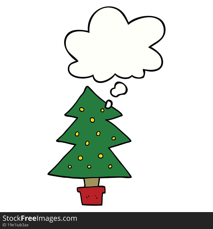 cartoon christmas tree with thought bubble. cartoon christmas tree with thought bubble